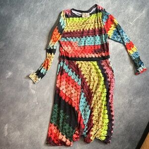 Todd Oldham Maker Shop Multicolor Knit Crochet PRINT  Dress Cottagecore Magic 🪄